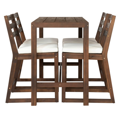 Ensemble de bar de patio rustique 5 pièces, ensemble de table de patio et chaises avec chaises ergonomiques, plateau de table à lattes en bois massif pour bord de piscine, balcon, cour arrière, porche