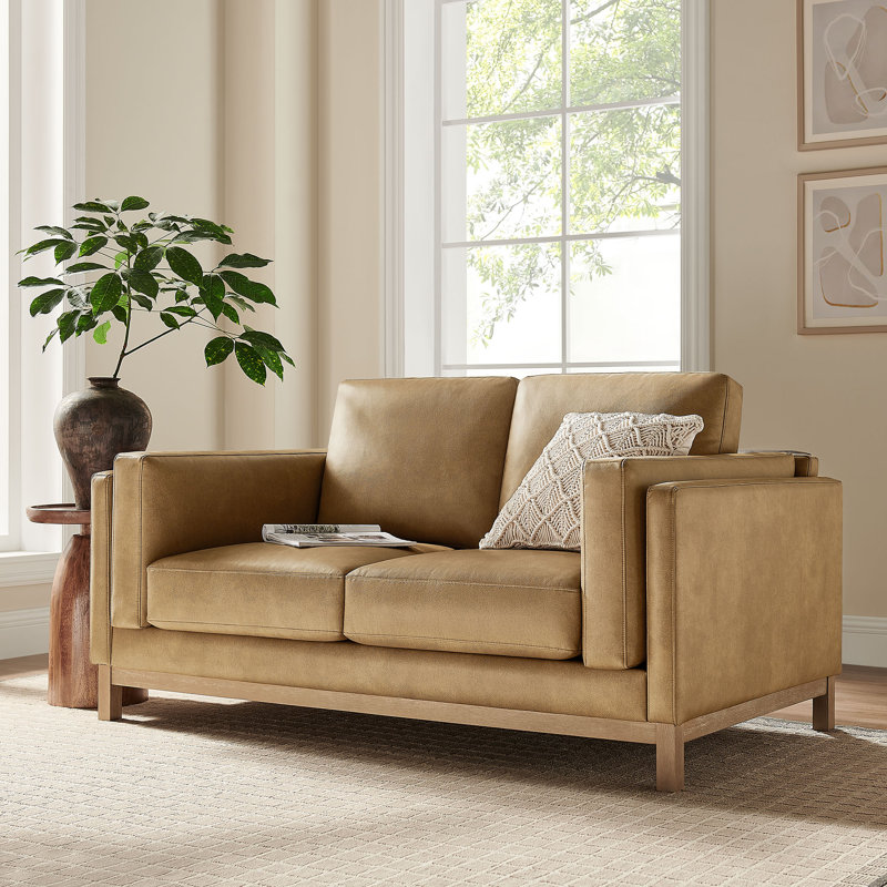 Roscoe 63 Inch Vegan Leather Loveseat, Toast, Toast