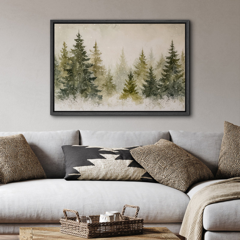 «Snowy Pine Forest Tranquil Winter Landscape Nature Decor», reproduction d'art sur toile encadrée, H 16 po x l 24 po