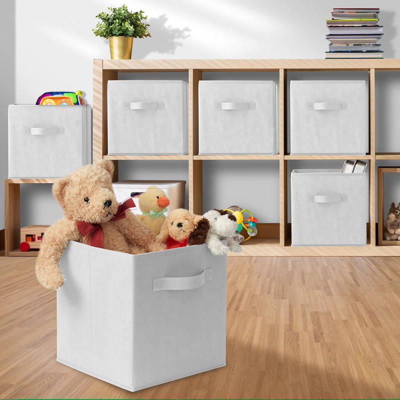 White Fabric Collapsible Cube Storage Bins Set of 6