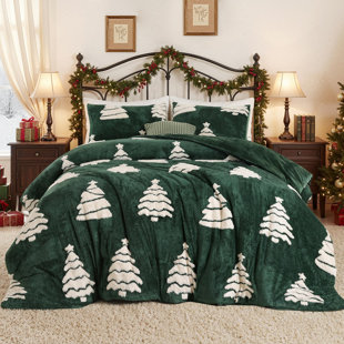 Janzaa Christmas Comforter Set Soft Fleece Comforters With Xmas Pattern, Fluffy Bedding Matched Cozy Pillowcases