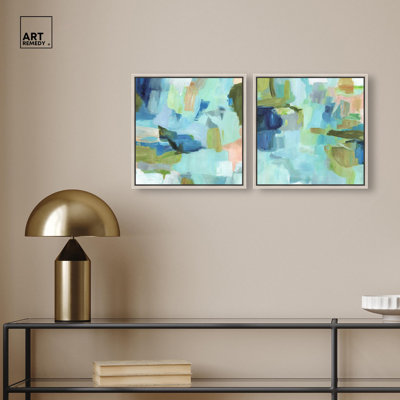Sky Within Serenity Set Canvas Print Modern Abstract Art Set by Art Remedy, Black Frame, 12 x 12