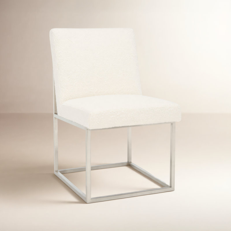 Chaise d'appoint rembourrée en acier inoxydable Athens, Argent, Bouclé ivoire