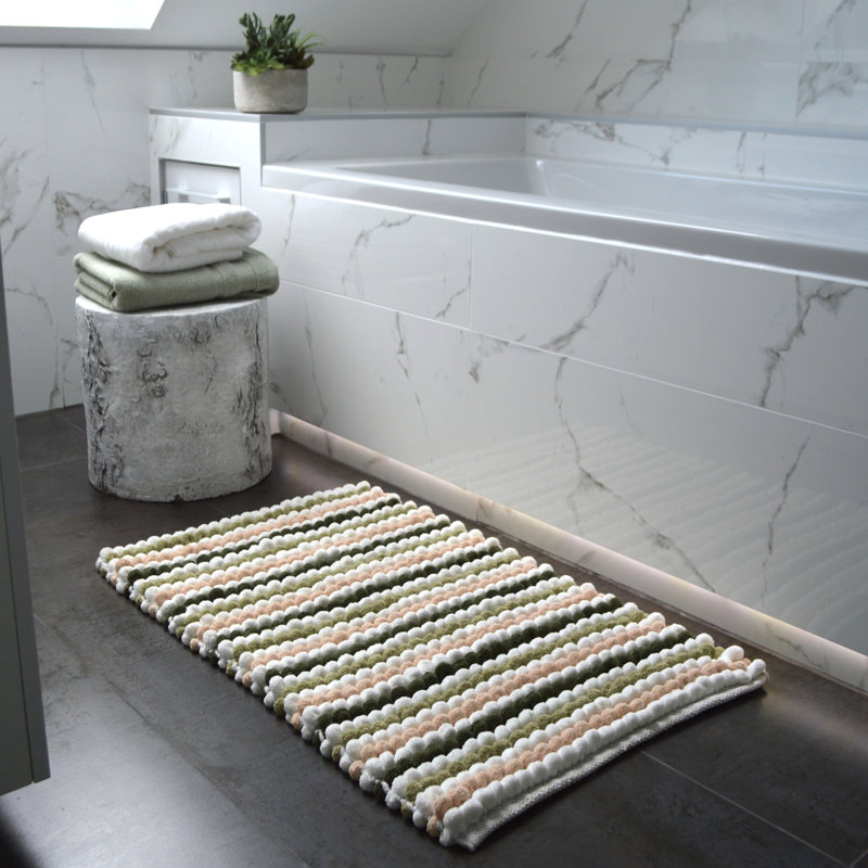 Alisbha Striped Chunky Bobble Bath Mat, Green