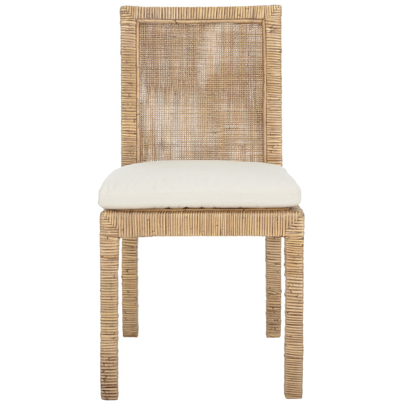Elaina Woven Side Chair, White, Honey Brown Wash