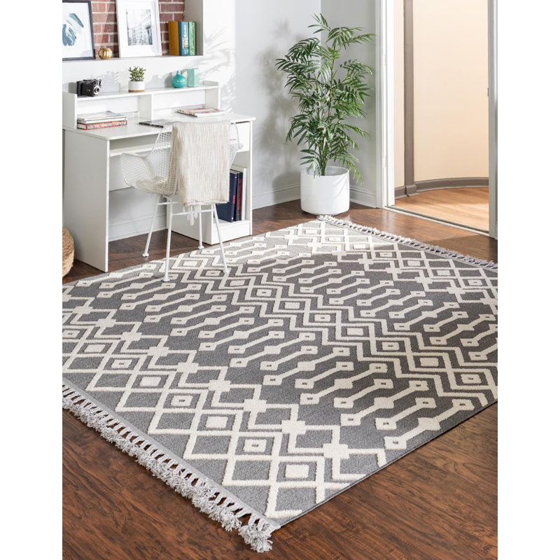 Tapis de couloir contemporain de couleur beige et gris Britnie, Carré 9 pi 10 po