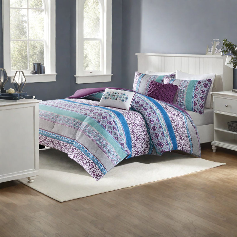 Ensembles de literie certifiés en microfibre, confort Boho mauve pour la chambre à coucher