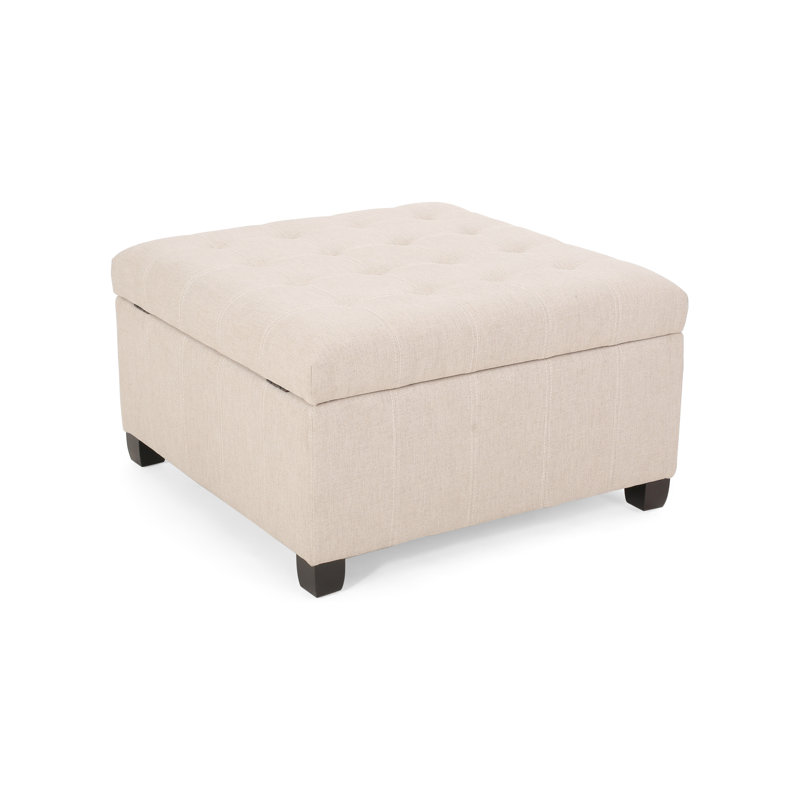 Fabric In Wheat - Hand-Crafted, Birch Legs Dark Brown, 30.24X30.24X18.28 With Storage Function Smooth Upholstery And Waffle Stitching Fabric, Legs, Brown Finish, 31"X31"X18.6", Color