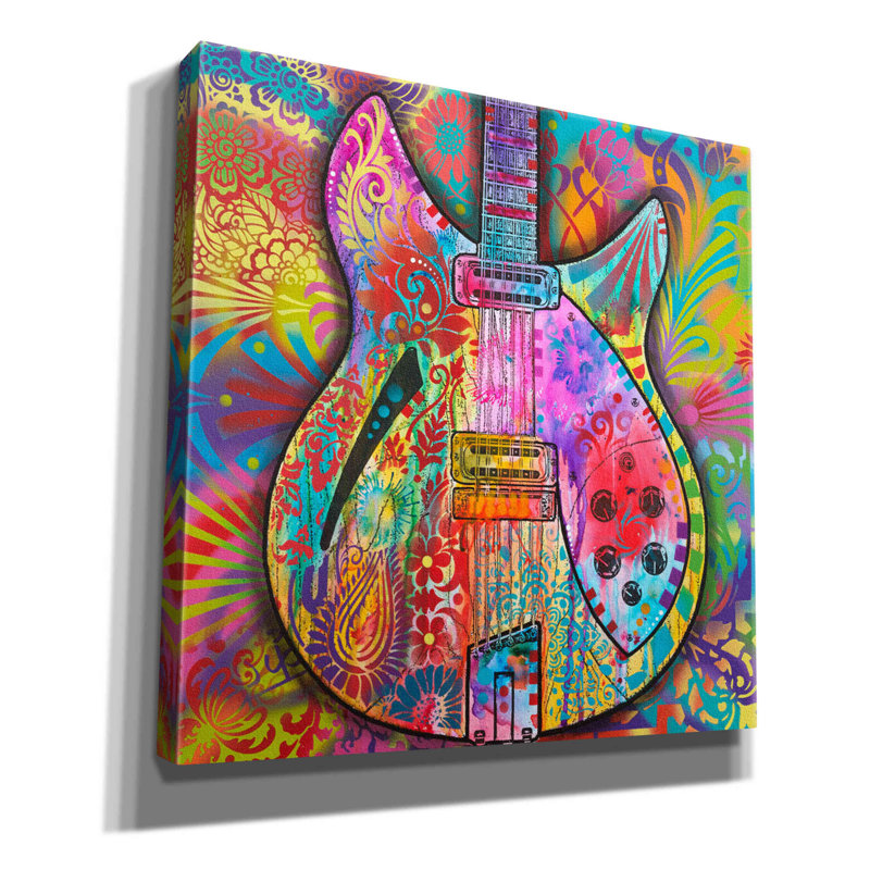«Vintage 12 String» par Dean Russo, peinture sur toile tendue, H 12 po x l 12 po x P 0,75 po