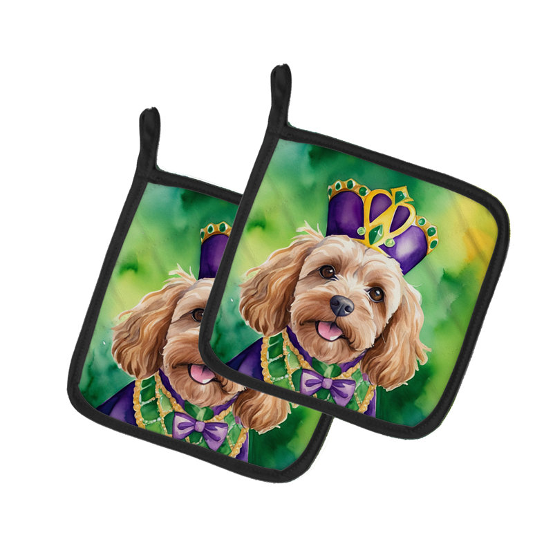 Cockapoo King of Mardi Gras Pair of Pot Holders
