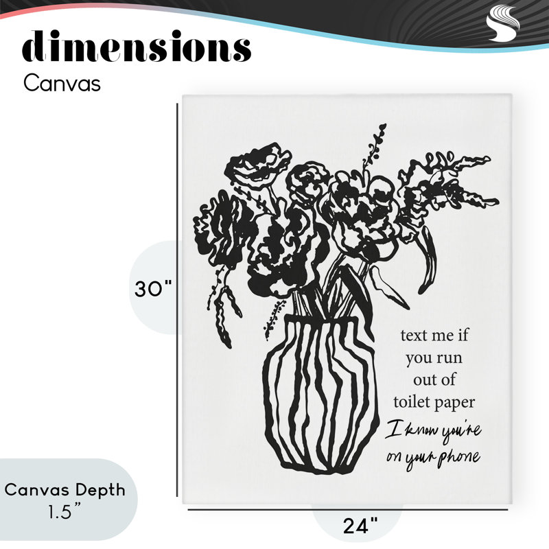 Text Me Bathroom Florals Canvas, design par Lettré et doublé, H 30 po x l 24 po