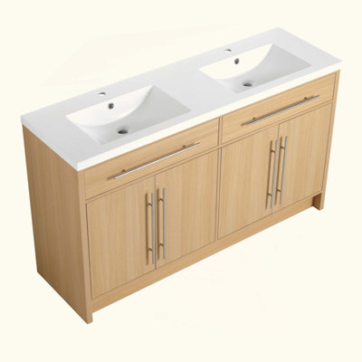 Freestanding Bathroom Vanity With Resin Sink, 4-Soft Closing Door, Original Oak, Plywood (KD-PACKING)