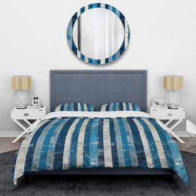 Ensemble de housse de couette Sparkling Blue Silver Stripes II - Glam