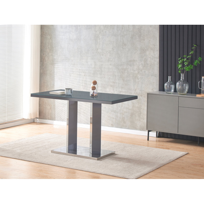 Amilliana Grey Glass And Grey High Gloss Rectangle Dining Table, 120 x 70 x 75 cm
