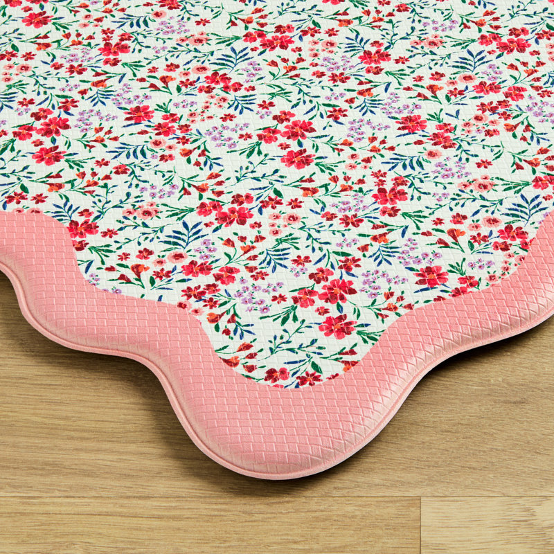 DRAPER JAMES Field Flowers Scallop Edge Comfort Kitchen Mat, White/Multicolor, 20"x39", White/Multicolor, Rectangle