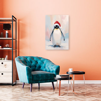 «Christmas Penguin Colorful Abstract Contemporary Bird Penguin Winter Landscape», reproduction d'art mural