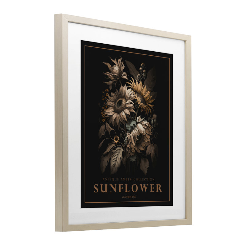 Tournesol antique, reproduction encadrée sous verre, par Christopher Giampietro, H 16 po x l 13 po, Cadre de récolte en pin