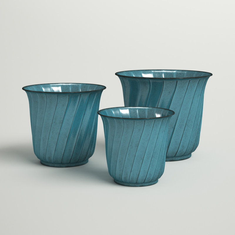 Ensemble de pots à fleurs en fer 3 pièces Odelia, Bleu