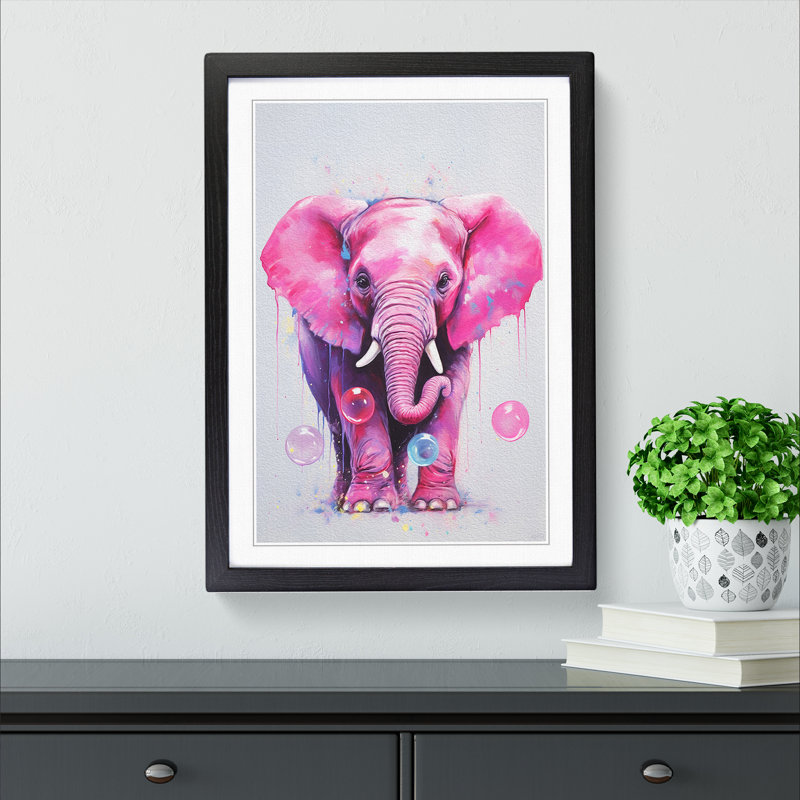 Elephant Bubble Gum - Framed Print, Black, 46cm H x 34cm W x 2cm D