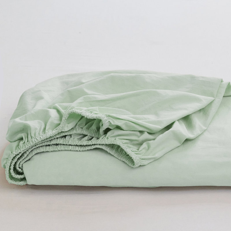 100% Washed Cotton Deep Pocket Fitted Sheet, King, Mint Green