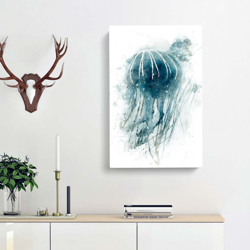 A Blue Jellyfish in Abstract - Wrapped Canvas, 50cm H x 35cm W x 3cm D