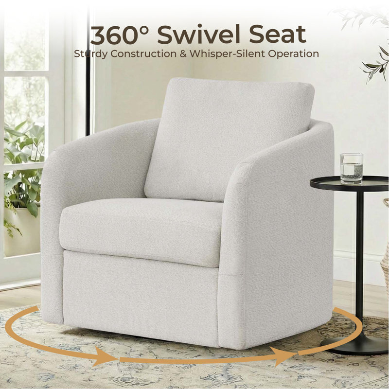33" W Modern Upholstered Swivel Armchair, White