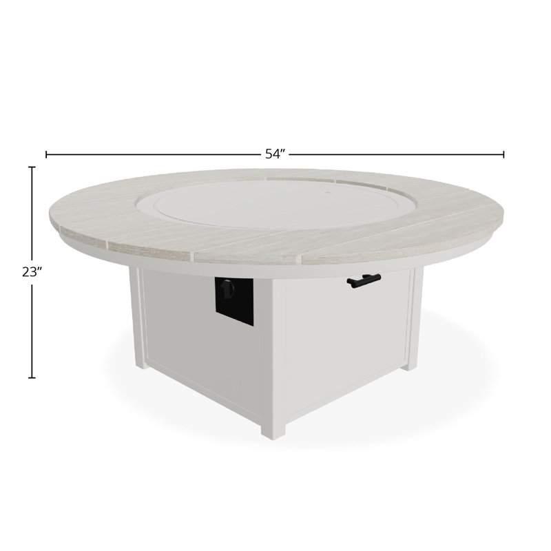 54" Round Rustic Polymer Fire Table with Propane Shelf, Snow/Laguna