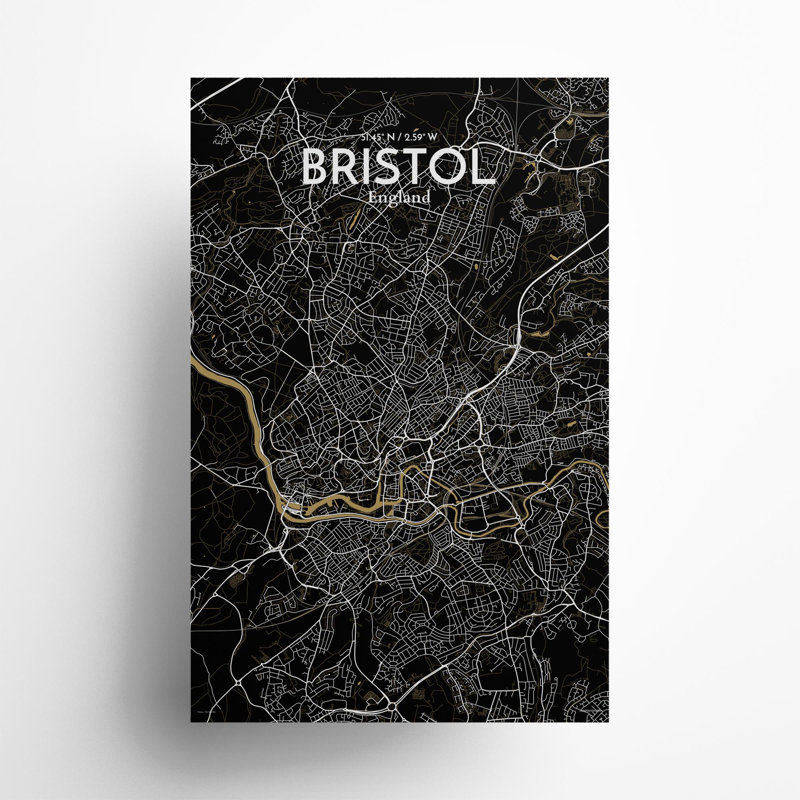 Bristol City Map In Luxe - No Frame Print, 17cm H x 11cm W x 0.05cm D