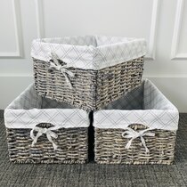 Hand Woven Rectangle Maize Storage Basket - Set Of 3 - Cream Liner