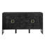 Buffet Mid-Century moderne avec rangement, console multimédia, motif géométrique et tablettes réglables pour une utilisation polyvalente, noir