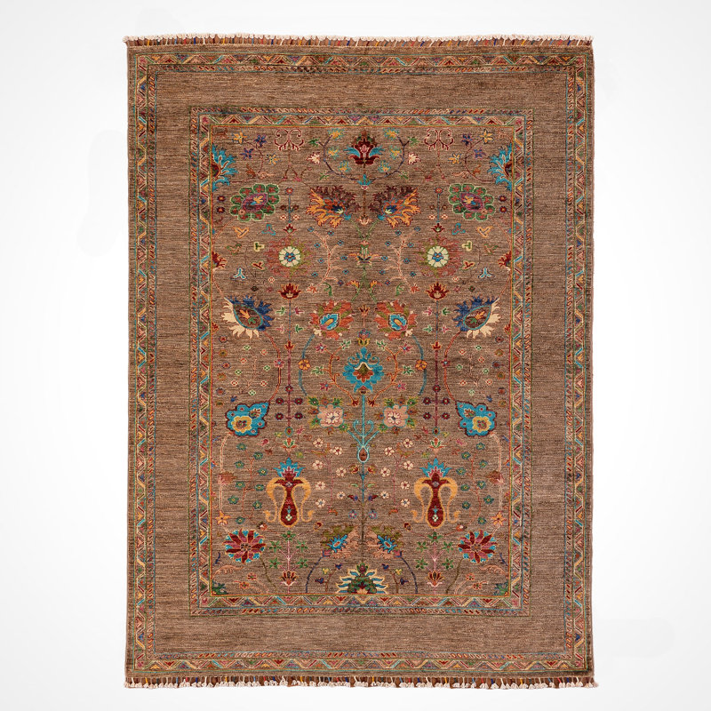Tapis en laine et coton brun noué à la main Original Original