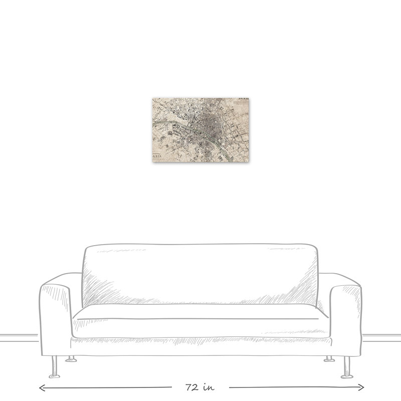 Carte rétro de Paris sur toile, H 16 po x l 24 po x P 1,25 po