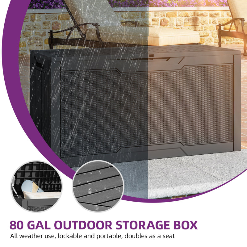 Boîte de rangement pour terrasse 80 gallons, Gris