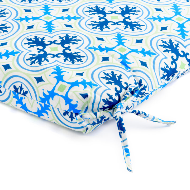 Lillian Outdoor Dining Chair Pad, Navy/Green Porto Tile