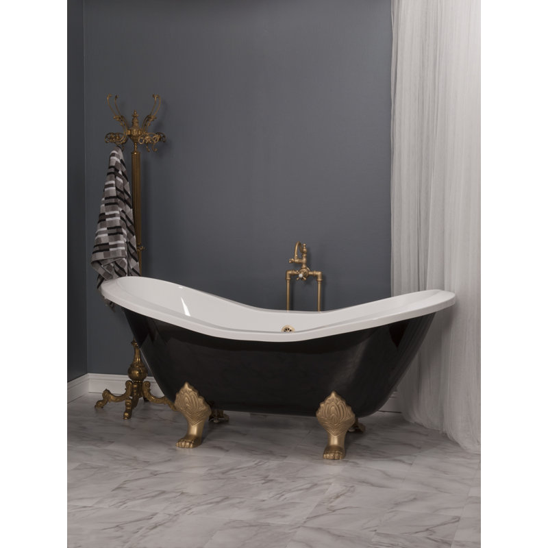 The Summit Black and White 6 ft. Slipper Clawfoot Tub by Strom Living, Supercoat Brass