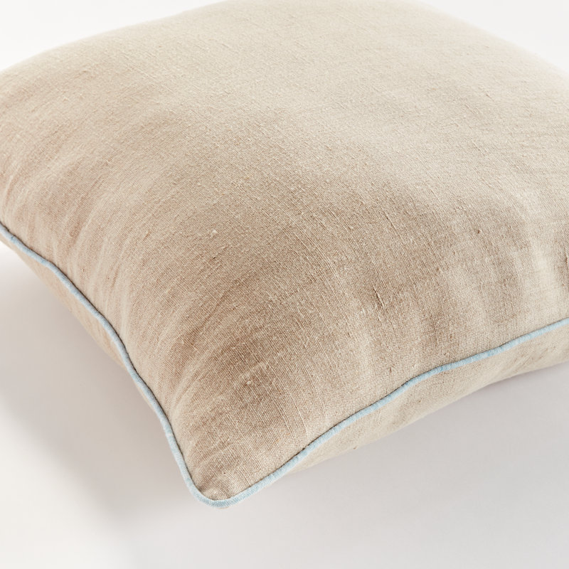 Elias Linen Pillow Cover & Insert, Flax/Blue, Rectangular 14"H x 20"W