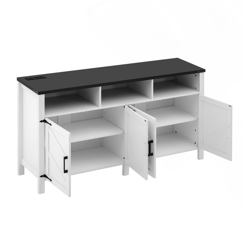 59'' Modern 4-Door Sideboard Buffet With Power Outlets & USB Ports, Adjustable Shelves And Half-Open Storage Cabinet, Metal Accents & Aluminum Handles For Living Room, Dining Room, Entryway