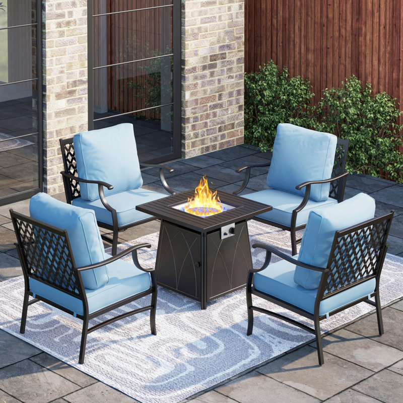 Ensemble de conversation d'extérieur pour 4 personnes avec coussins Asfand, Blue