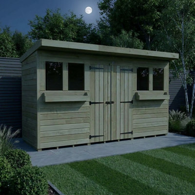 Total Sheds 12ft x 4ft Pent Summer Shed - Toughened Glass External Planters - Pressure Treated Timber - UK Manufactured