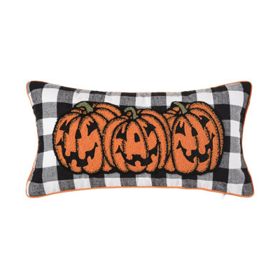 Jack-O-Lantern Pumpkin Check Tufted Halloween Throw Pillow