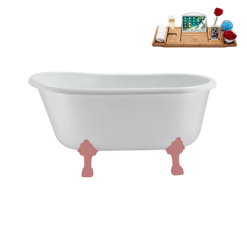 57.5'' x 29.5'' Soaking Acrylic Bathtub, Brushed Nickel, Matte Pink