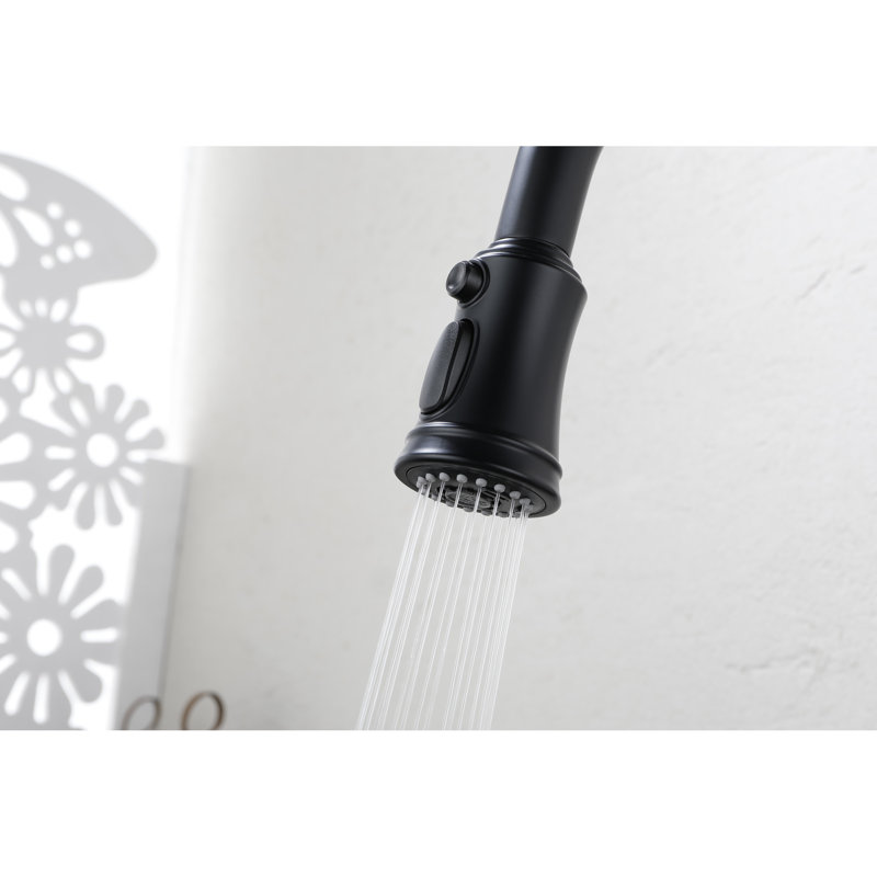 Robinet de cuisine noir mat avec douchette extractible, acier inoxydable, buse rotative à 360 ° pour une utilisation pratique, finition anticorrosion et rouille, douchette à poignée simple noire, fabrication en acier, confortable pour l'utilisateur
