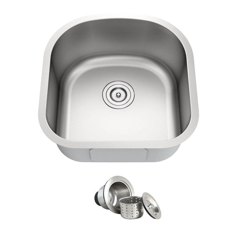 Blenzia 20 Inch Underount Kitchen Sink 18 Gauge Stainless Steel D Shape Single Bowl RV Camper Bar Prep Sinks with Strainer 20" x 21" x 9"