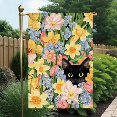 Décoration de jardin pastel à motif de fleurs de chat noir 12 x 18 po (30 x 45)