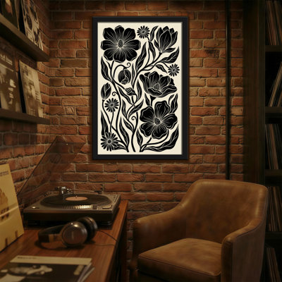 Plantes et fleurs, motif floral noir et blanc