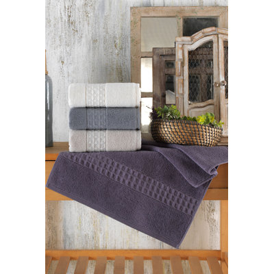Luxury Bath Towel Set (4 Pieces), 100% Cotton, Ultra-Soft & Absorbent, 27.6 x 55.1 inches | 440 GSM | Purple, Grey, White & Cream Colors | Ideal for Spa, Home, and Travel | Gentle Wash Recommended
