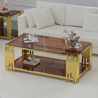 Kyric 43.3" L x 23.6" W 2-Tier Rectangular Glass Top Coffee Table For Living Room