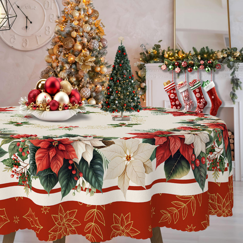 1pc round/rectangular polyester Edford, Christmas Edford with pine, snowman, truck, embosed edge, Christmas decorations for dining table, festival party holiday table decoration, perfect festival gift