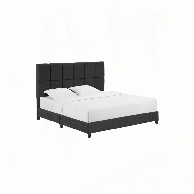 Lit plateforme tapissier Boucle, Gris, Très grand lit