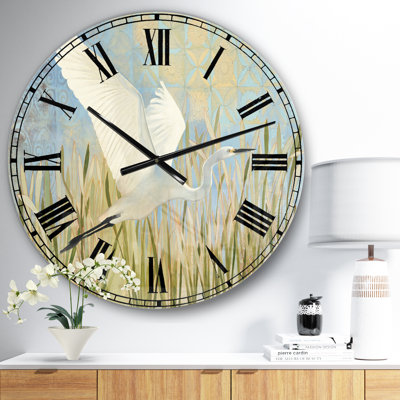 Aigrette enneigée en vol vII - Horloge murale campagnarde